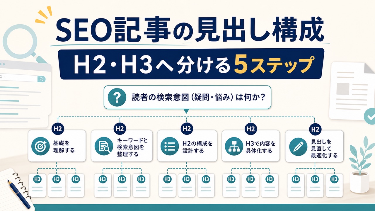 SEO記事の見出し構成をH2・H3へ分ける5ステップの図解